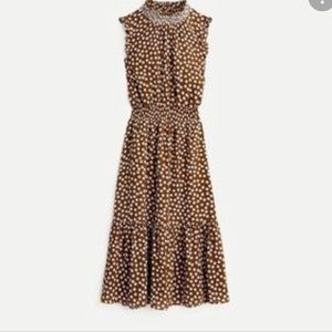 J. Crew Brown And White Polka Dot Gauze A-line Smocked Waist Dress
